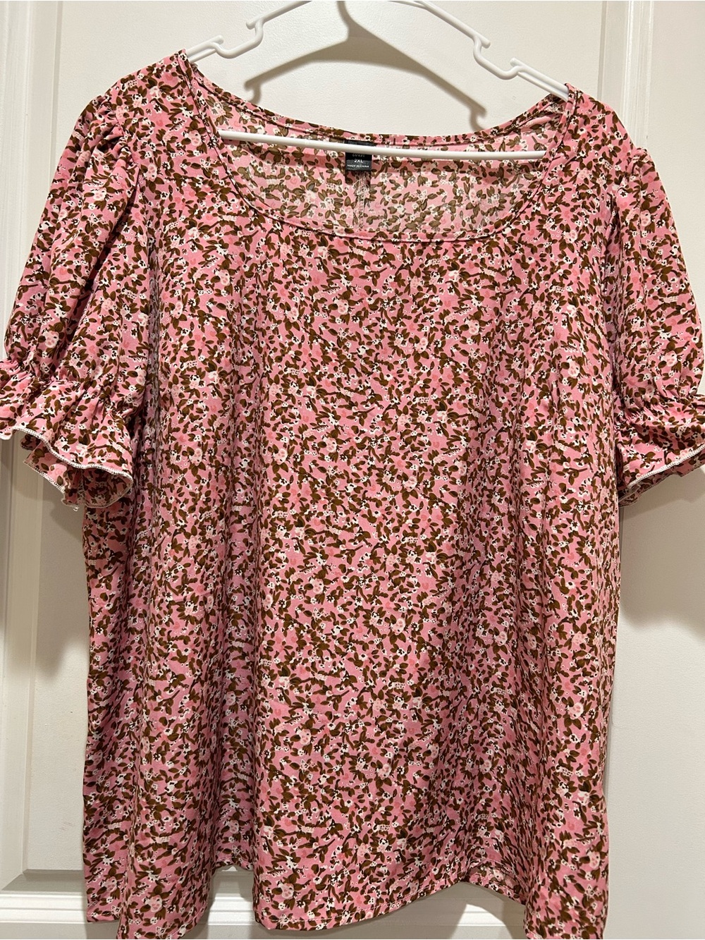 Terra & Sky Pink Floral Ruffle-Sleeve Blouse